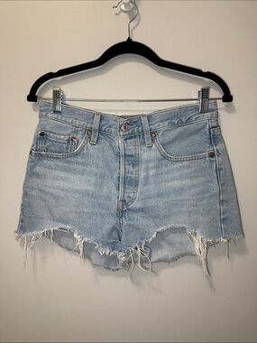 Levi's Light Blue Distressed Frayed Hem Denim Shorts